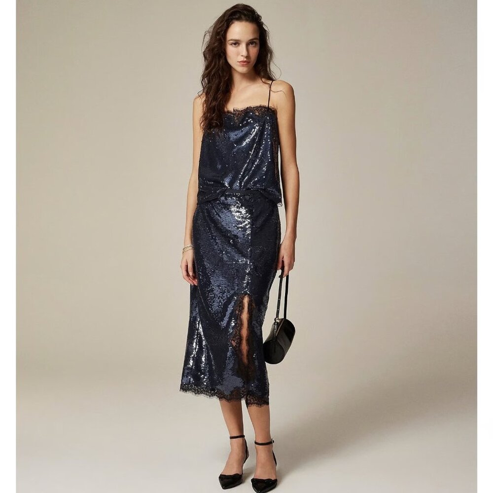 J.Crew Gwyneth Sequin Slip Skirt in Navy